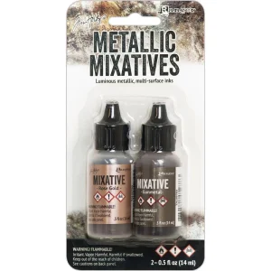 Tim Holtz Alcohol Ink Metallic Mixatives Rose Gold & Gunmetal / Tintas de Alcohol para Acabados Metálicos