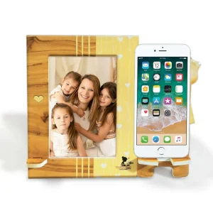 Portaretrato con portacelular (20.5cm x 24.5cm) Color Madera y Amarillo