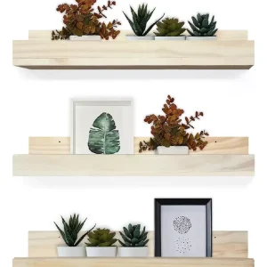 Set De 3 Repisas Flotantes Diseño Moderno En Madera Color Natural