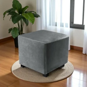 Puff Decorativo 40x40 Gris Oscuro Tela