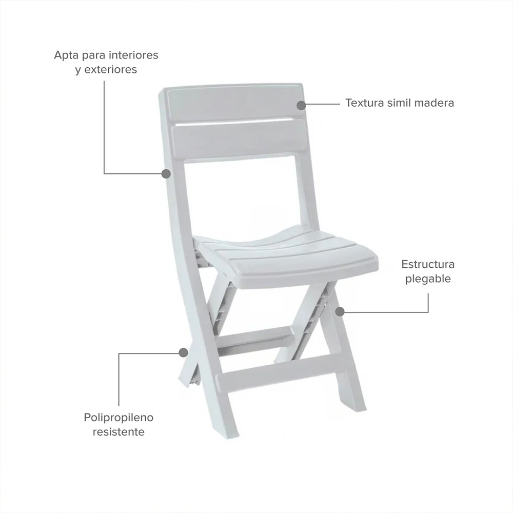 Silla Plástica Plegable Luma Gris, Gris - Imagen 4