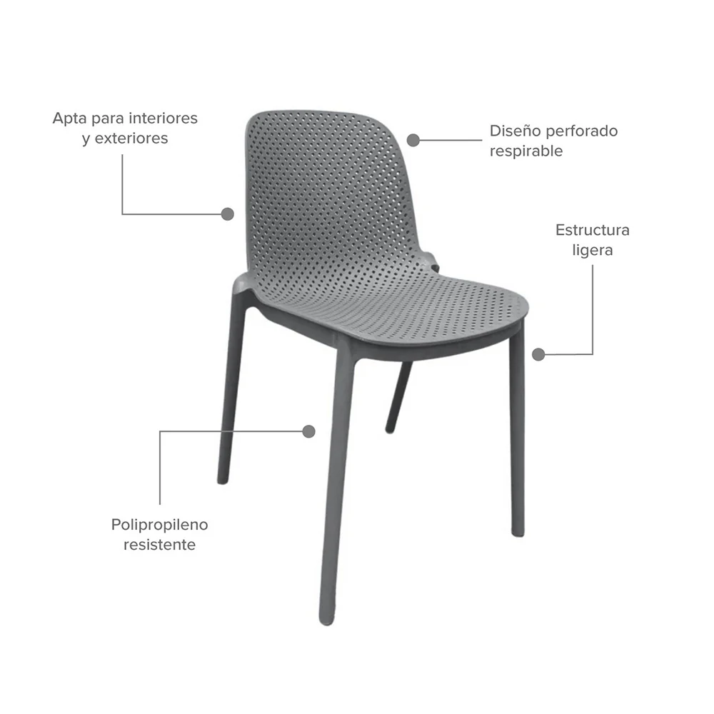 Silla Plástica Vera Gris Oscuro, Gris Oscuro - Imagen 6