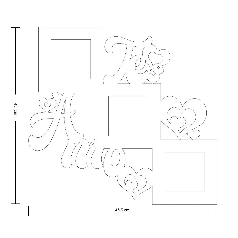 Portarretrato TR Te Amo - 03 (46,5cm x 38,5cm) Color Madera oscuro y Gris - Imagen 3