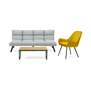 Sala con Sofa Cama Nivala Plata Poltrona Noruega Mostaza y Mesa de Centro Damasco S