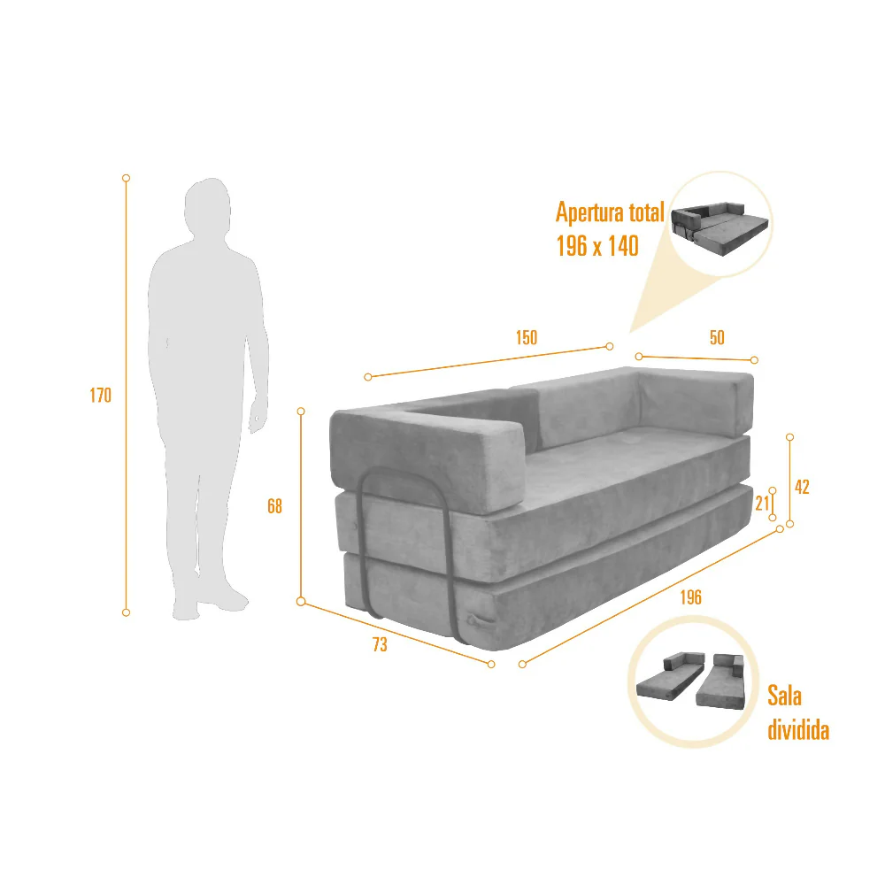 Sofa Cama 3 En 1 Nablus 196x73x68 Cm Brazos Moviles Gris - Imagen 7