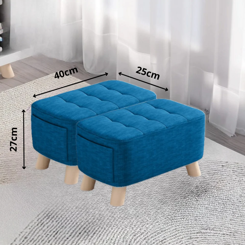 Puff Posa Pie Rectangular 40x25x27 Azul Opalo Setx2