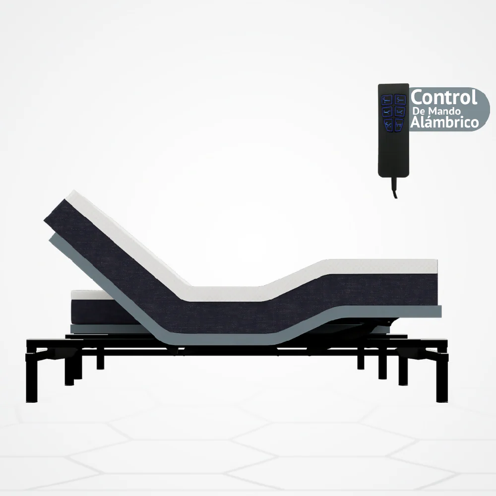 Cama Eléctrica Ajustable Easy Bed Control Alámbrico Gris Plomo /200x200 Dividida + Colchón Hybrid One - Imagen 5