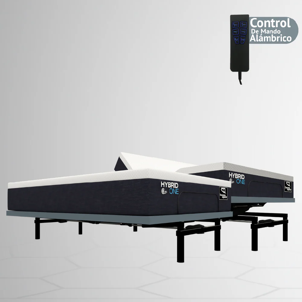Cama Eléctrica Ajustable Easy Bed Control Alámbrico Gris Plomo /200x200 Dividida + Colchón Hybrid One - Imagen 3