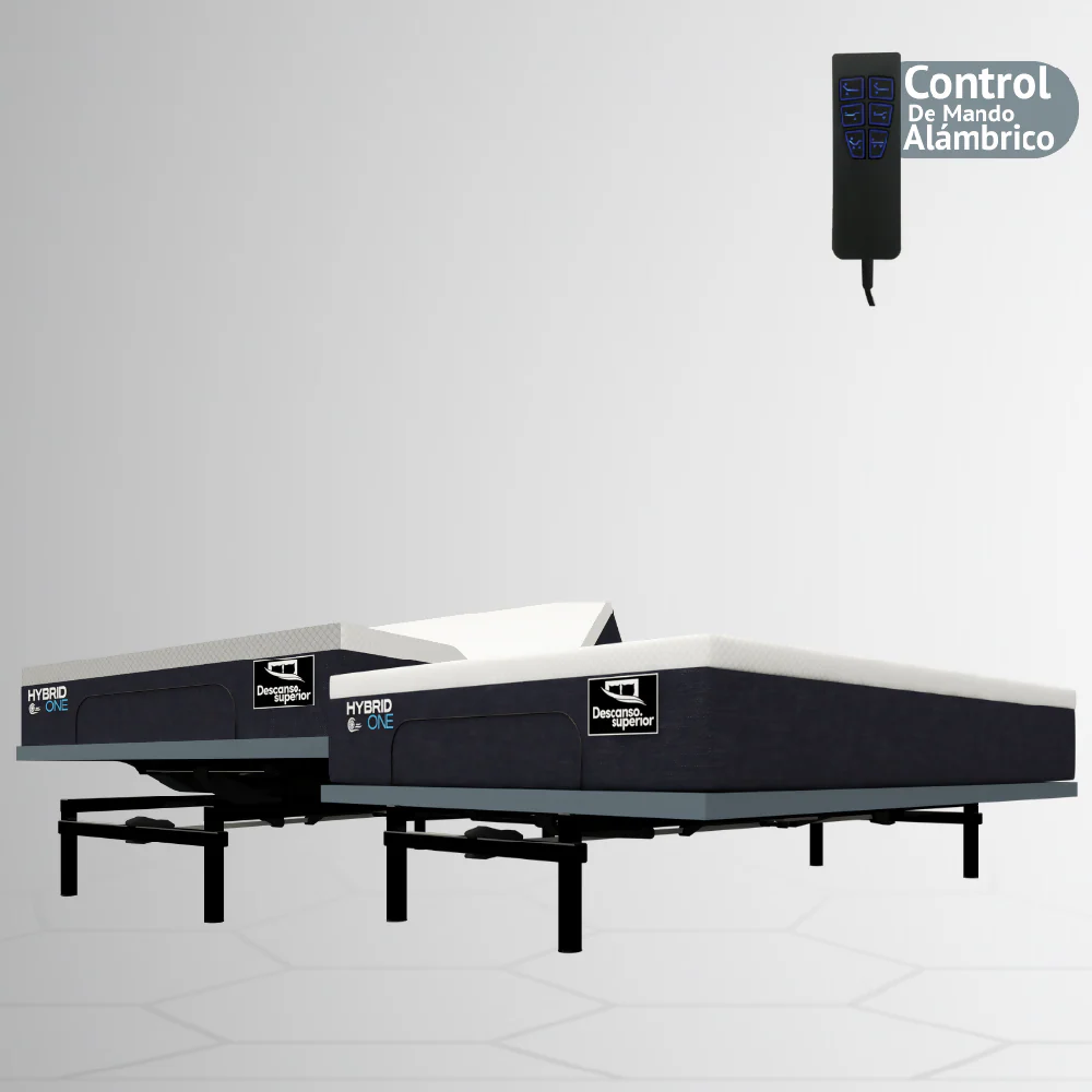 Cama Eléctrica Ajustable Easy Bed Control Alámbrico Gris Plomo /200x200 Dividida + Colchón Hybrid One - Imagen 4