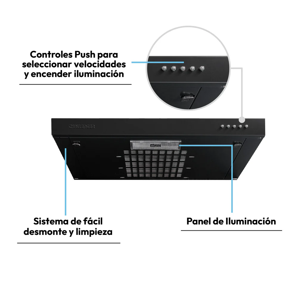 Campana Horizontal Lamina Cr Negra 3 Velocidades 60 Cm - Imagen 3