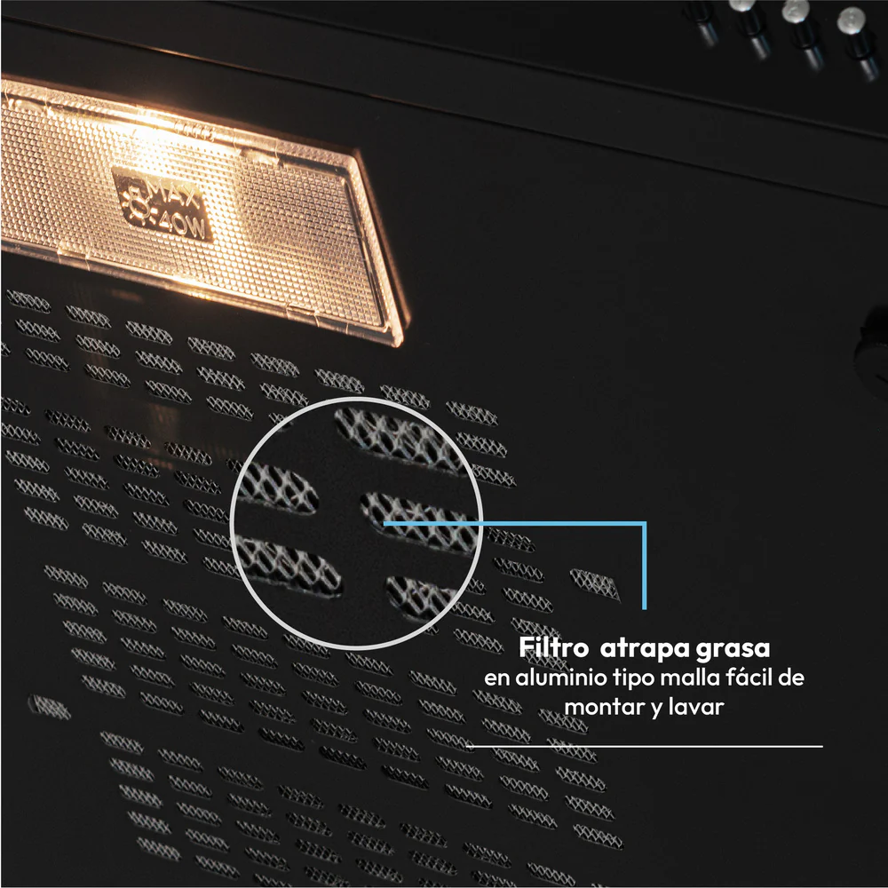 Campana Horizontal Lamina Cr Negra 3 Velocidades 60 Cm - Imagen 4