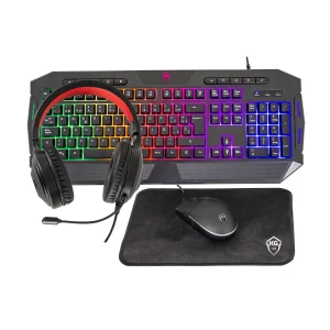 Combo Kalley Teclado, Mouse, Audífonos Y Padmouse Gaming, Negro