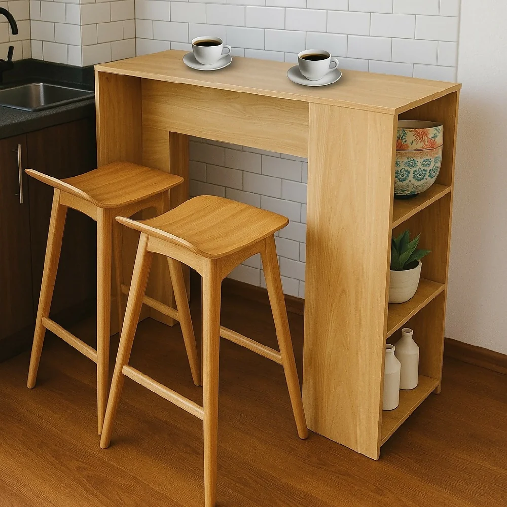 Barra de Cocina 101.5x100x40cm Madera + 2 Sillas Bar Madrid