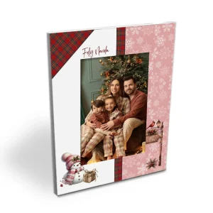 Portarretrato Navideño-Nieve (18cm x 23 cm) Blanco y Rosado