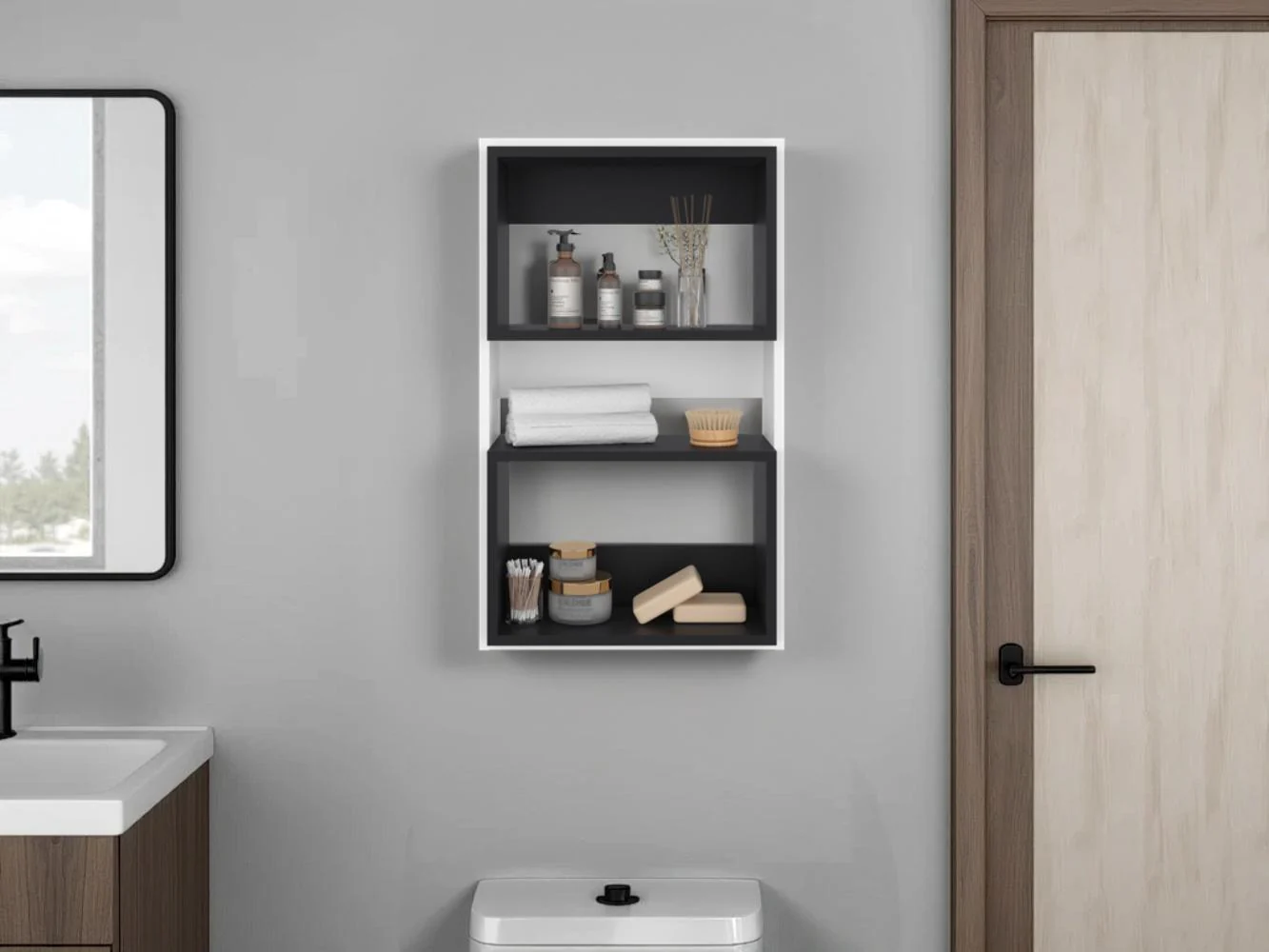 Gabinete de Baño Sensei Eco, Blanco Duqueza y Wengue, con superficies para ubicar objetos - Imagen 3