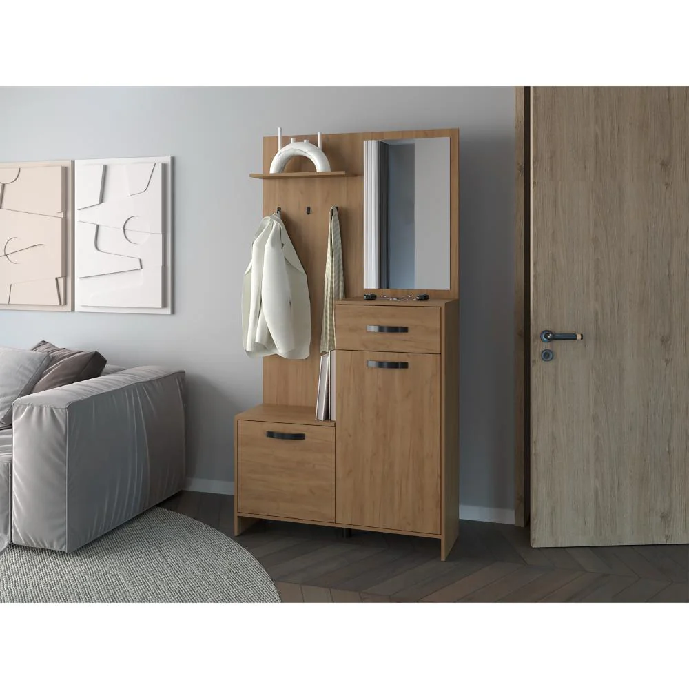 Recibidor Auxiliar Parker, Fresno Europeo, con un cajon y dos puertas ZF - Imagen 3