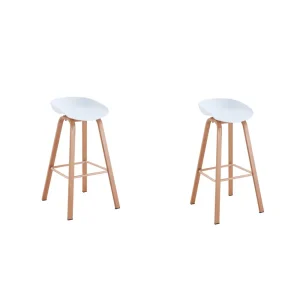 Kit de Dos Sillas Bar Dary, Blanco y Café Claro, con base metal y diseño moderno