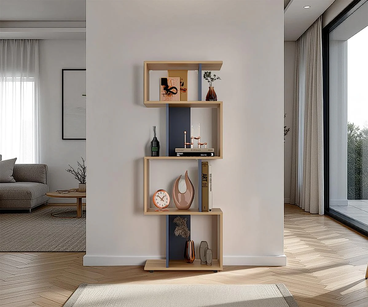 Biblioteca York, Fresno Europeo y Kronos Azul, con espacios para libros y objetos decorativos - Imagen 3