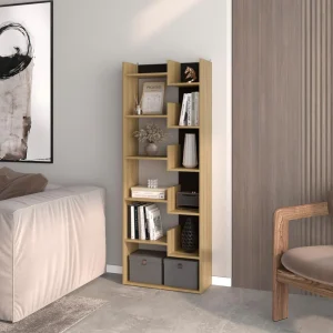 Biblioteca Clover, Fresno Europeo y Wengue, con espacios para guardar y poner objetos