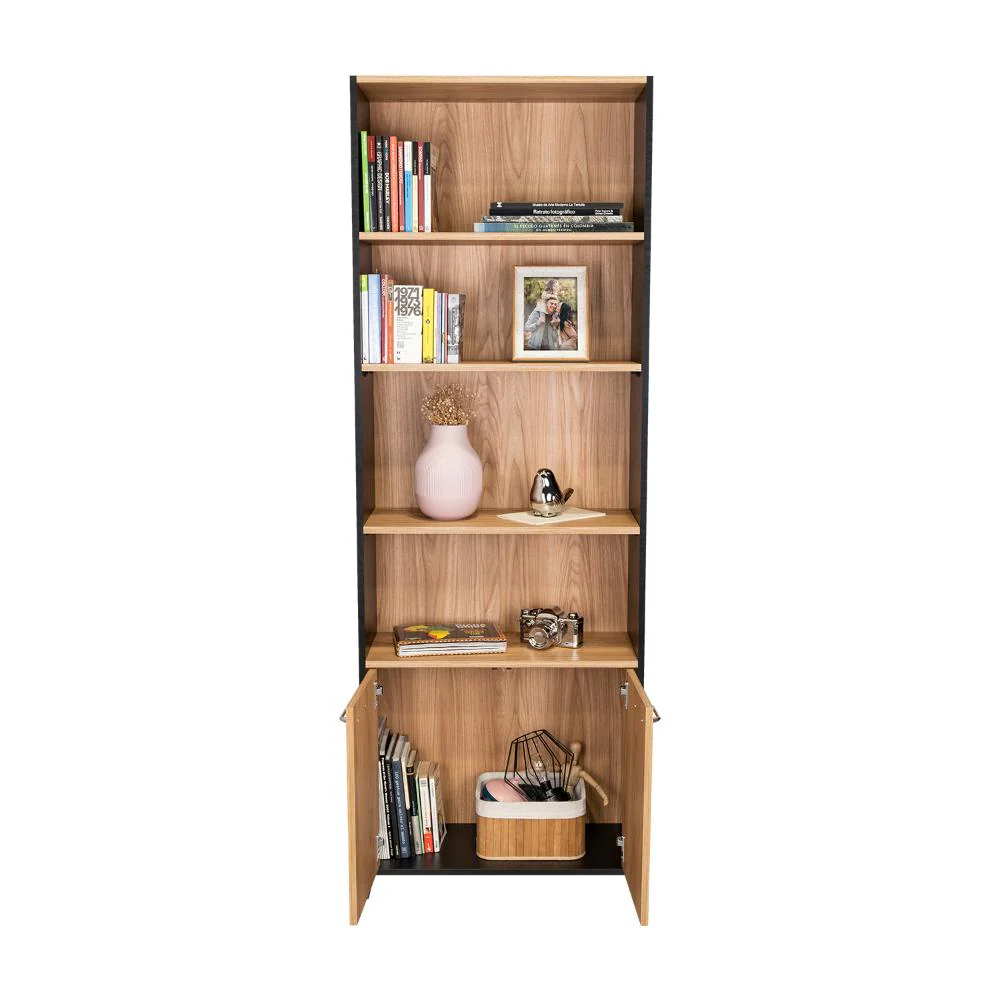 Biblioteca Milán, Fresno Europeo y Wengue, con dos Puertas Abatibles y Cuatro Entrepaños - Imagen 4