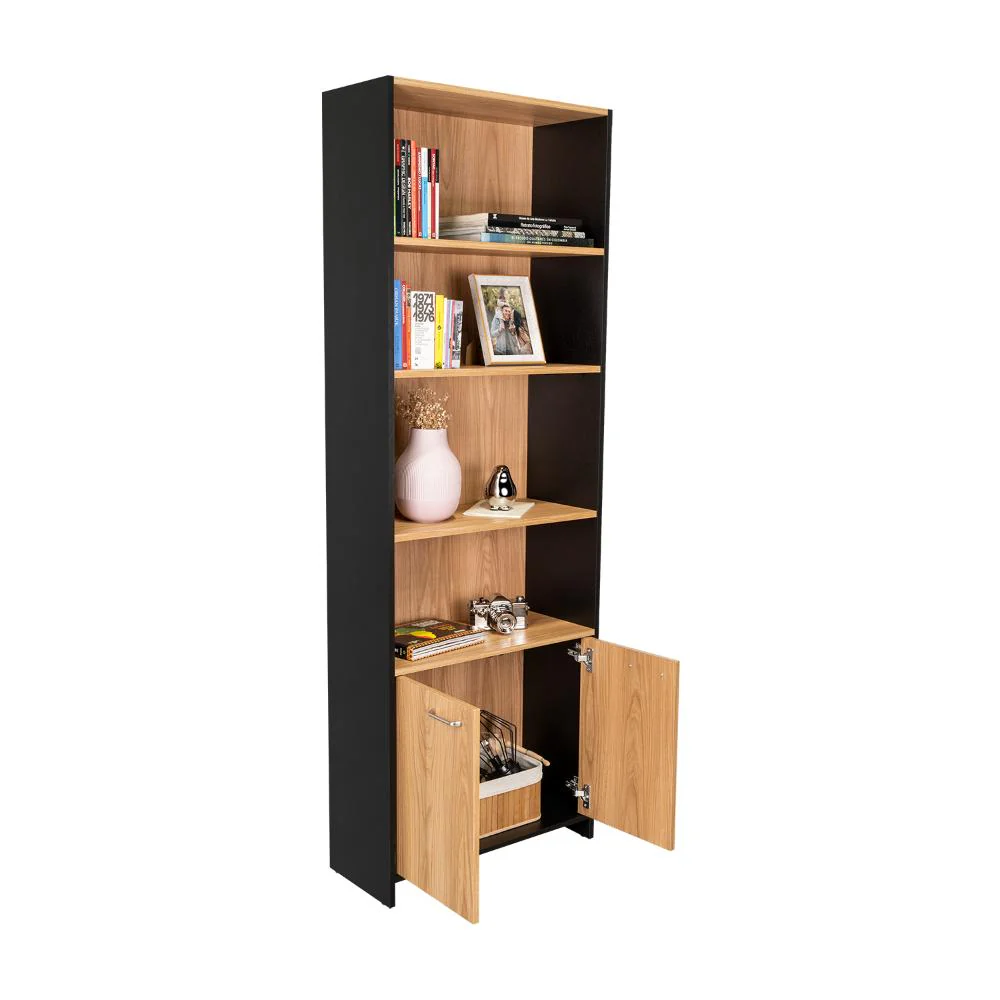 Biblioteca Milán, Fresno Europeo y Wengue, con dos Puertas Abatibles y Cuatro Entrepaños - Imagen 2