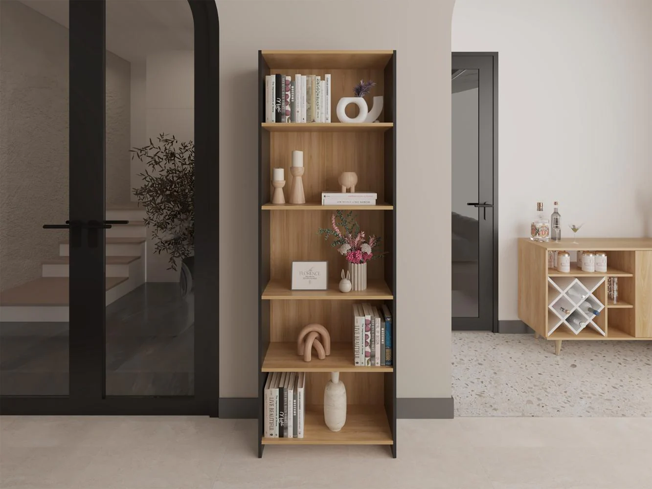 Biblioteca Milán, Fresno Europeo y Wengue, con Cinco Entrepaños - Imagen 3