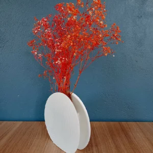 Jarrón Lía en Cerámica Blanco Decorativo Circular con Tetura, Alto 18 cm