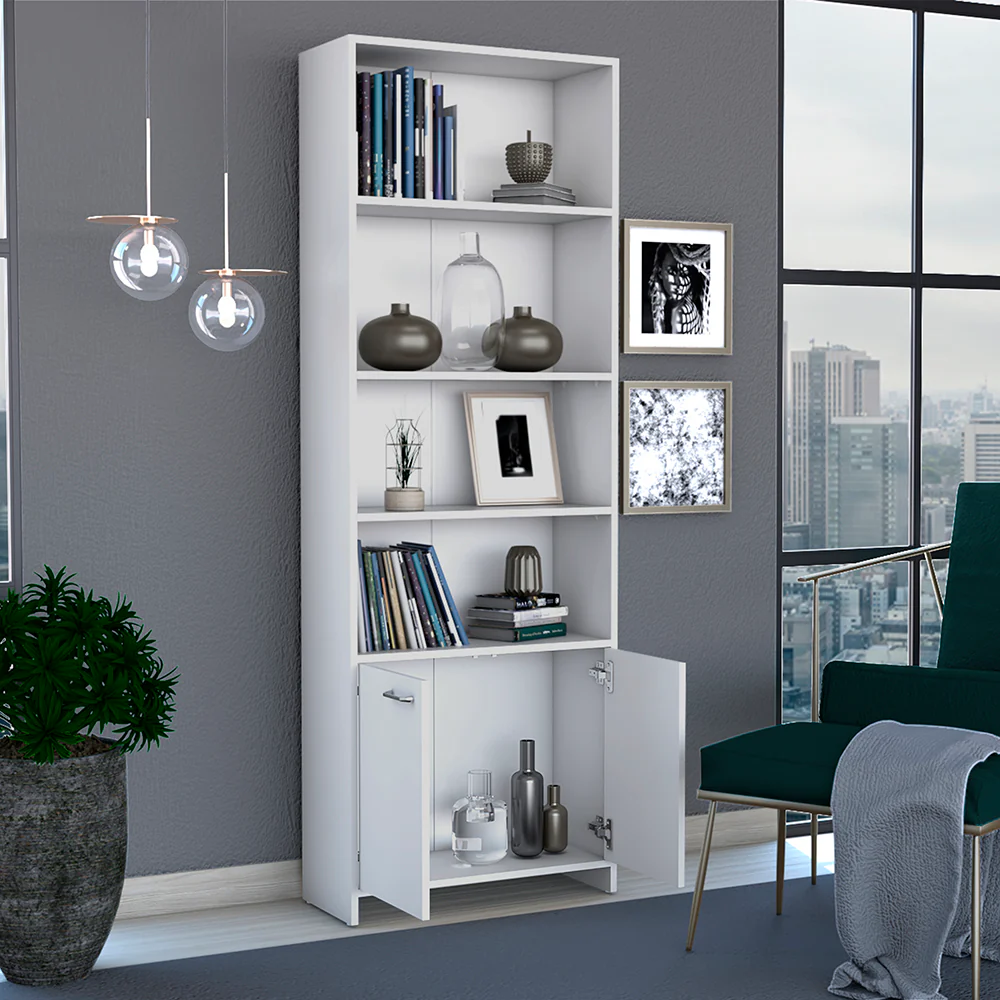 Biblioteca Milán, Blanco Duqueza, con Dos Puertas Abatibles y Cuatro Entrepaños - Imagen 2