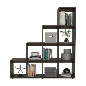 Biblioteca Escalera Ascher, Nogal Europeo, con Variedad de Espacios Para Libros y Artículos Decorativos