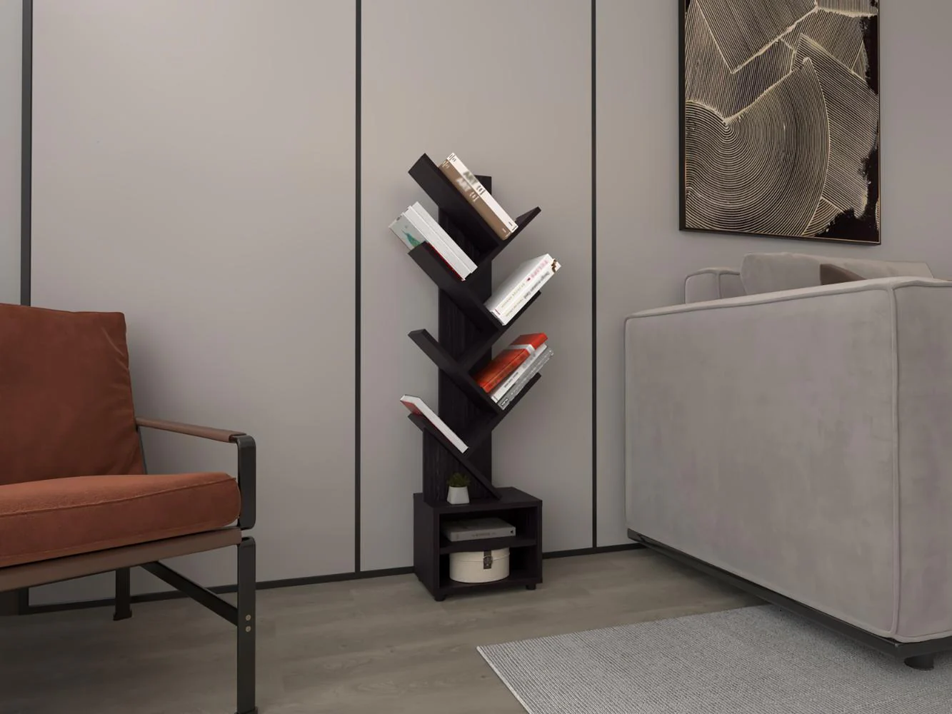 Biblioteca Kings, Fresno Europeo y Wengue, con multiples espacios para ubicar objetos decorativos - Imagen 3