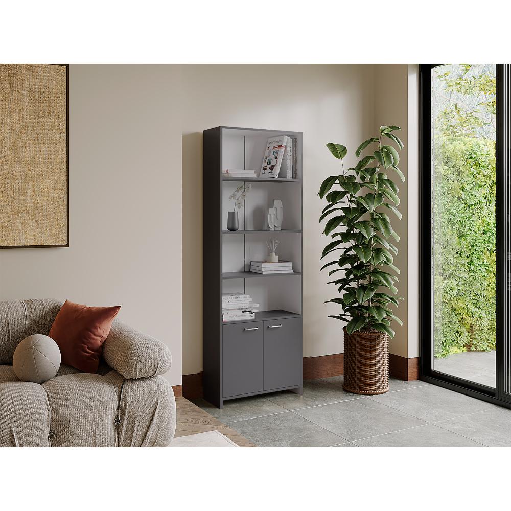 Biblioteca Milán, Plata Oscuro y Blanco, con Dos Puertas Abatibles y Cuatro Entrepaños ZF - Imagen 3