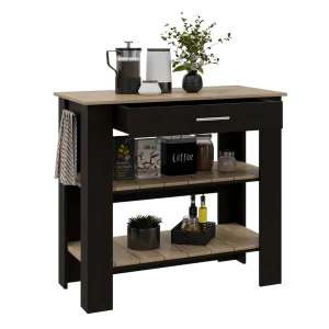 Barra de Cocina Cala, Wengue y Café Claro, con Un Cajón y Dos Entrepaños