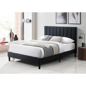 Cama Doble Lisa, Negro, madera roble tapizada