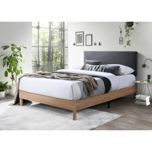 Cama Doble Sonia, Gris Oscuro, con respaldo tapizado