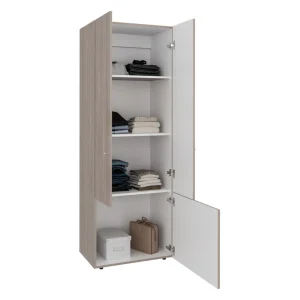 Closet Beico II, Bardolino y Blanco Duqueza, con tres Puertas Abatibles y cuatro entrepaños
