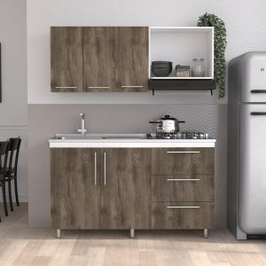 Cocina Integral Rubio, Blanco Duqueza y Nogal, Incluye Mesón Izquierdo