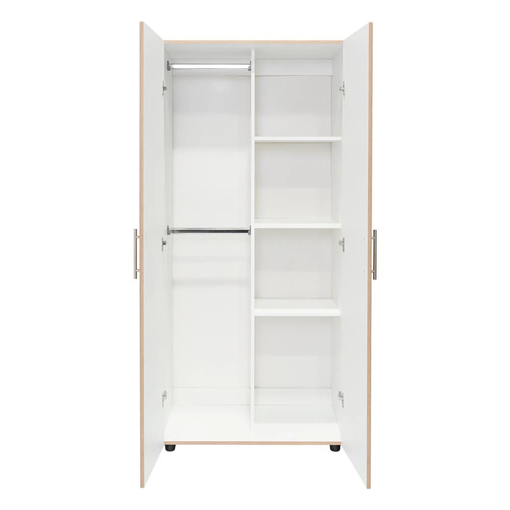 Closet Tera, Café claro y Blanco Vainilla, Dos Puertas Abatibles y Dos Tubos Cromados - Imagen 6