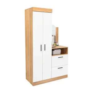 Closet Tocador Praga, Fresno y Blanco, con diseño moderno incluye Espejo