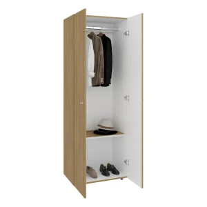 Closet Beico, Fresno Europeo y Blanco Duqueza, con dos Puertas Abatibles y un Tubo cromado