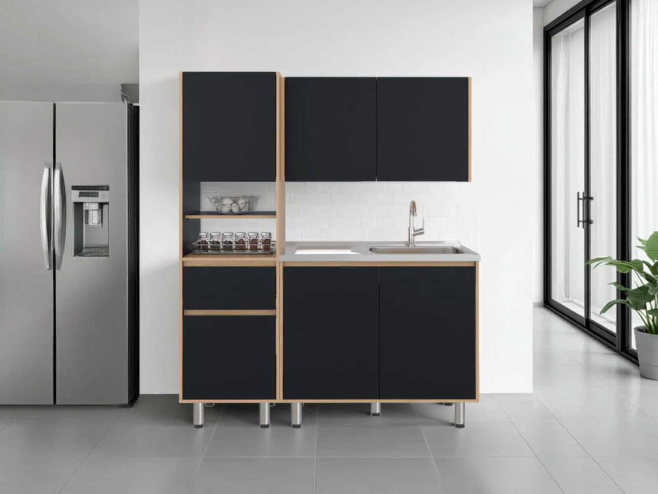 Cocina Integral y Alacena Dali, Fresno Europeo y Wengue, Incluye Mesón Socoda Derecho ZF - Imagen 4