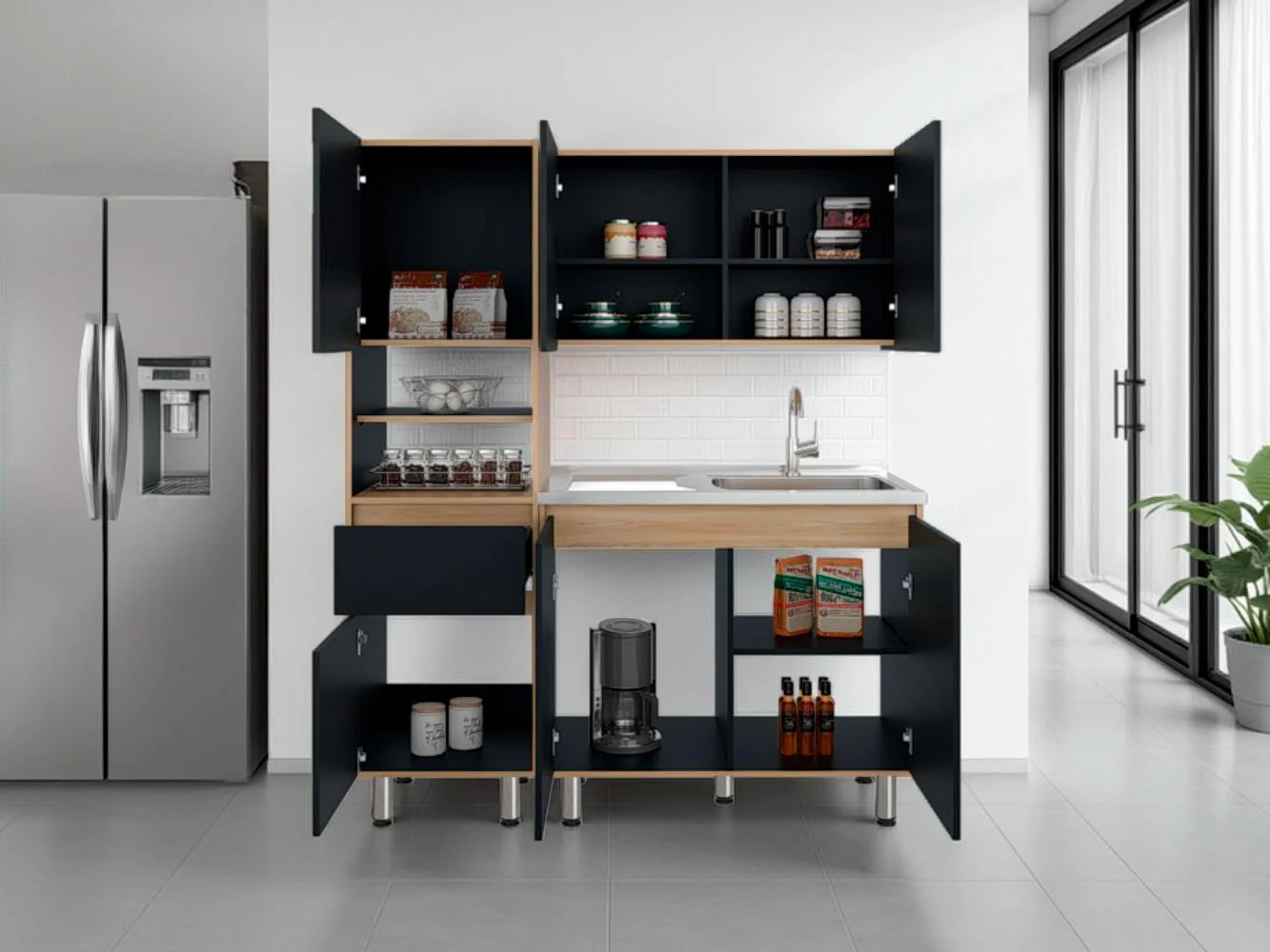 Cocina Integral y Alacena Dali, Fresno Europeo y Wengue, Incluye Mesón Socoda Derecho ZF - Imagen 5