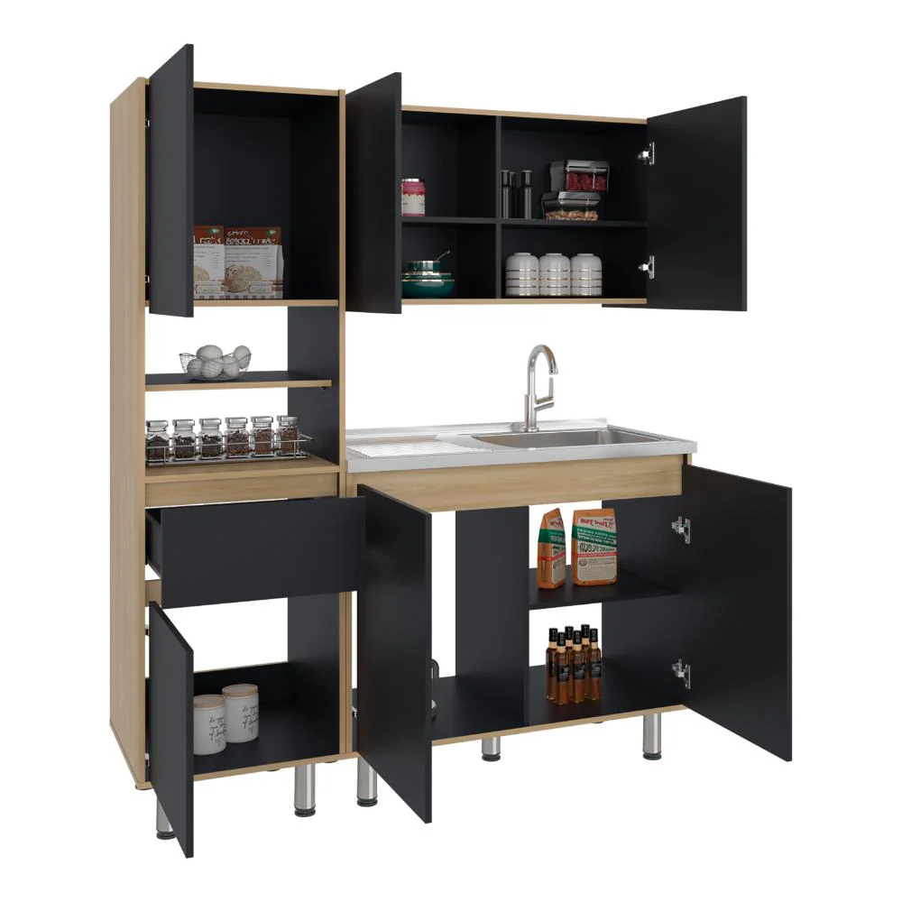 Cocina Integral y Alacena Dali, Fresno Europeo y Wengue, Incluye Mesón Socoda Derecho ZF - Imagen 3