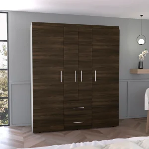 Closet Bariloche Bombay Eco, Nogal Europeo y Wengue , con Variedad de Entrepaños y Cuatro Puertas Abatibles