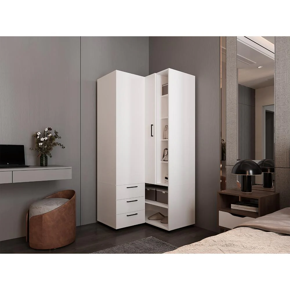 Closet Esquinero Tolu, Blanco, con tres cajones y múltiples espacios ZF - Imagen 3