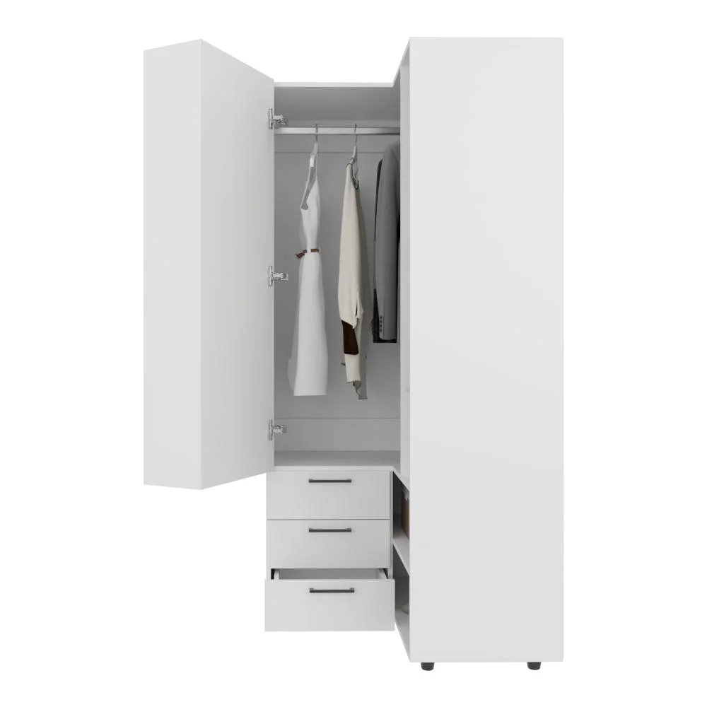 Closet Esquinero Tolu, Blanco, con tres cajones y múltiples espacios ZF