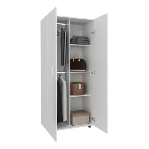 Closet Tera, Blanco Duqueza, Dos Puertas Abatibles y Dos Tubos Cromados