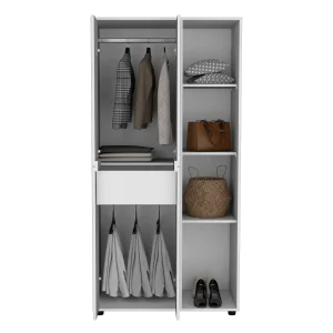 Closet Mandi, Blanco, con Dos Tubos y Un Cajon Deslizable ZF