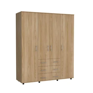 Closet Fontana, Fresno Europeo, con Cuatro Tubos Para Colgar Ropa y Zapatero En La Parte Inferior