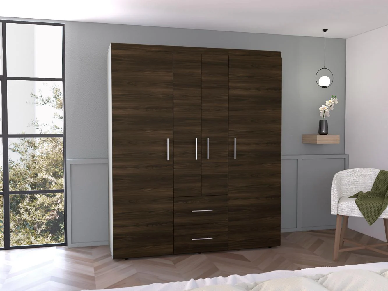 Closet Bariloche Bombay Eco, Nogal Europeo, con Variedad de Entrepaños y Cuatro Puertas Abatibles - Imagen 5