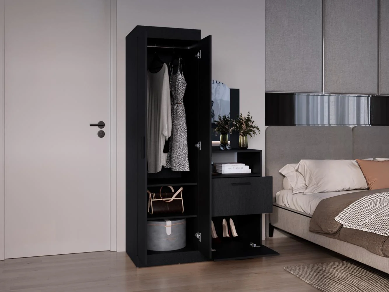 Closet Tocador Praga, Wengue, con diseño moderno incluye Espejo - Imagen 6